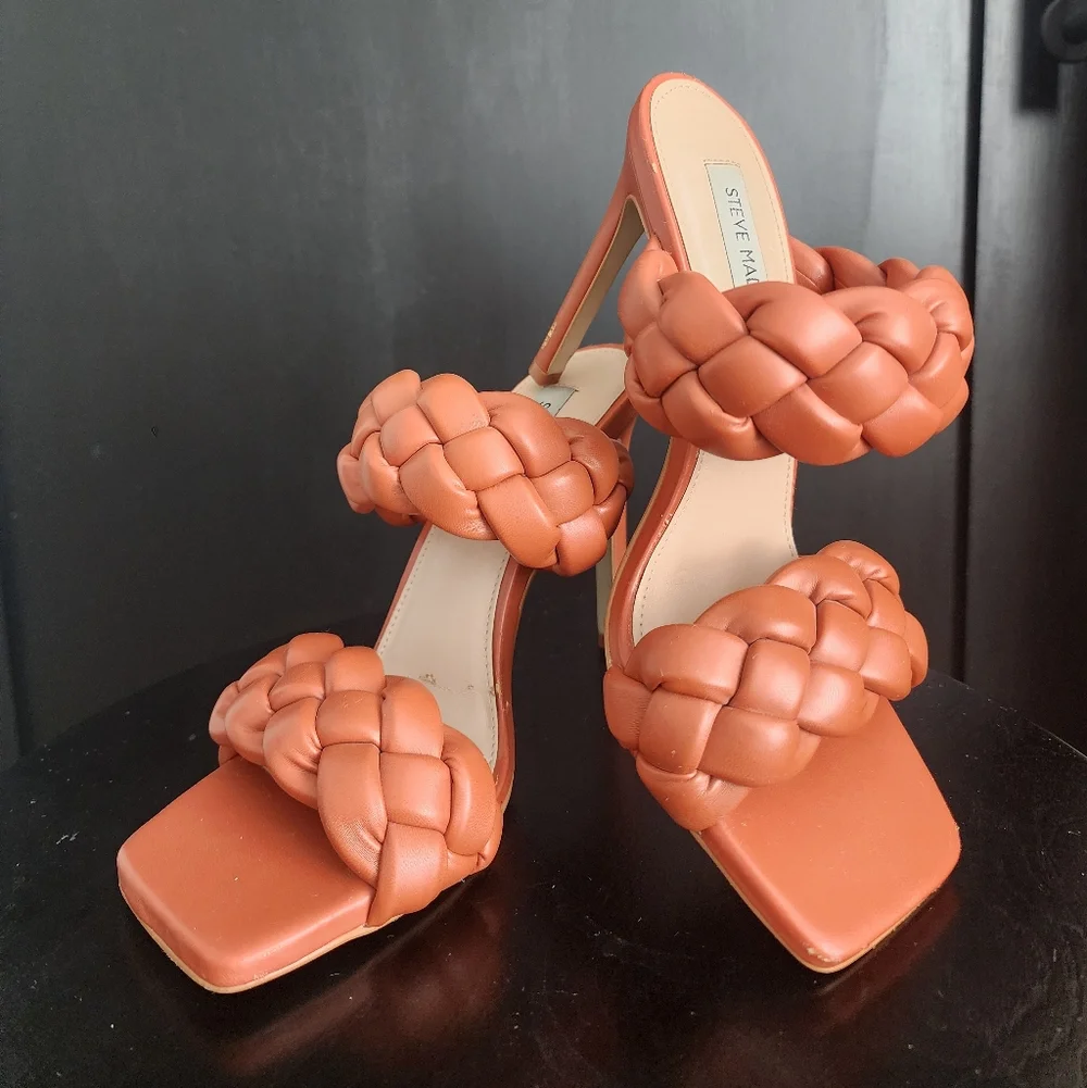 Steve Madden Modern Glam Kenley Braided Square Toe Mules Rust Size 8